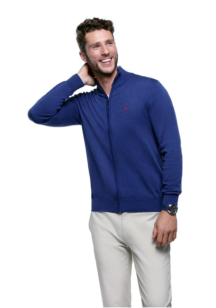 Sweater Hombre Con Cierre Gris Melange - Perry Ellis Chile